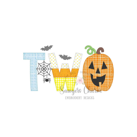 Halloween TWO jackolantern blanket stitch applique BUNDLE, embroidery design, second birthday, includes bow, fall pumpkin, bats, spiderweb