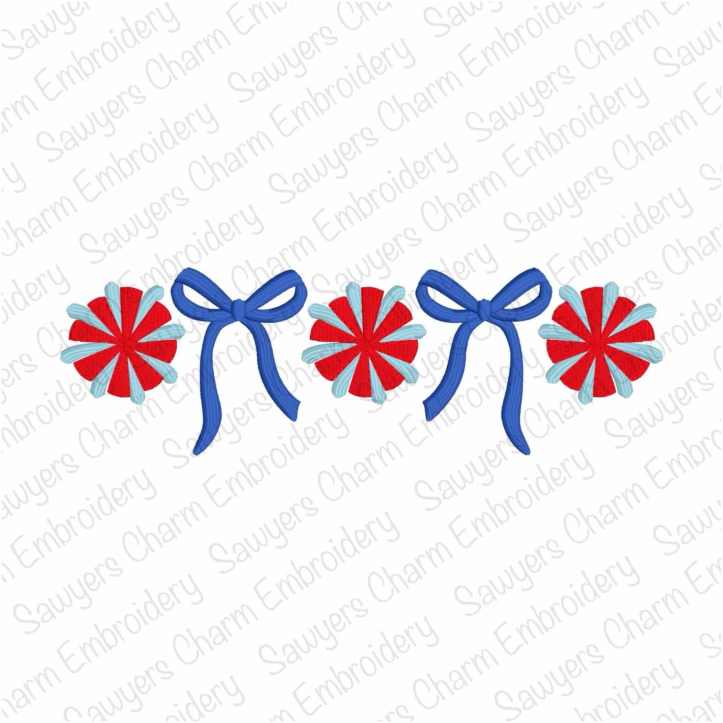 Trendy Coquette Bows & pom poms fill stitch, machine embroidery design, Larger sizes included, perfect for sports fan/mom, cheer