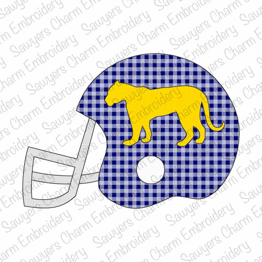 Football helmet cougar mascot silhouette, bean stitch applique, machine embroidery design, college, high school sports, university