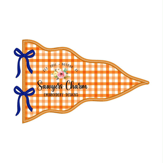 Pennant with coquette bows satin stitch applique, embroidery design, fall sports, number one fan, cheerleader