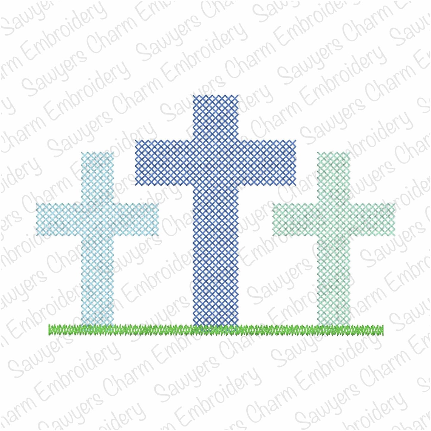 Cross-stitch cross trio machine embroidery design, vintage stitch, Easter Sunday, He is risen