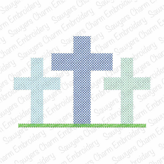 Cross-stitch cross trio machine embroidery design, vintage stitch, Easter Sunday, He is risen