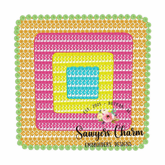 Crochet granny square machine embroidery design, vintage stitch boho quilt design