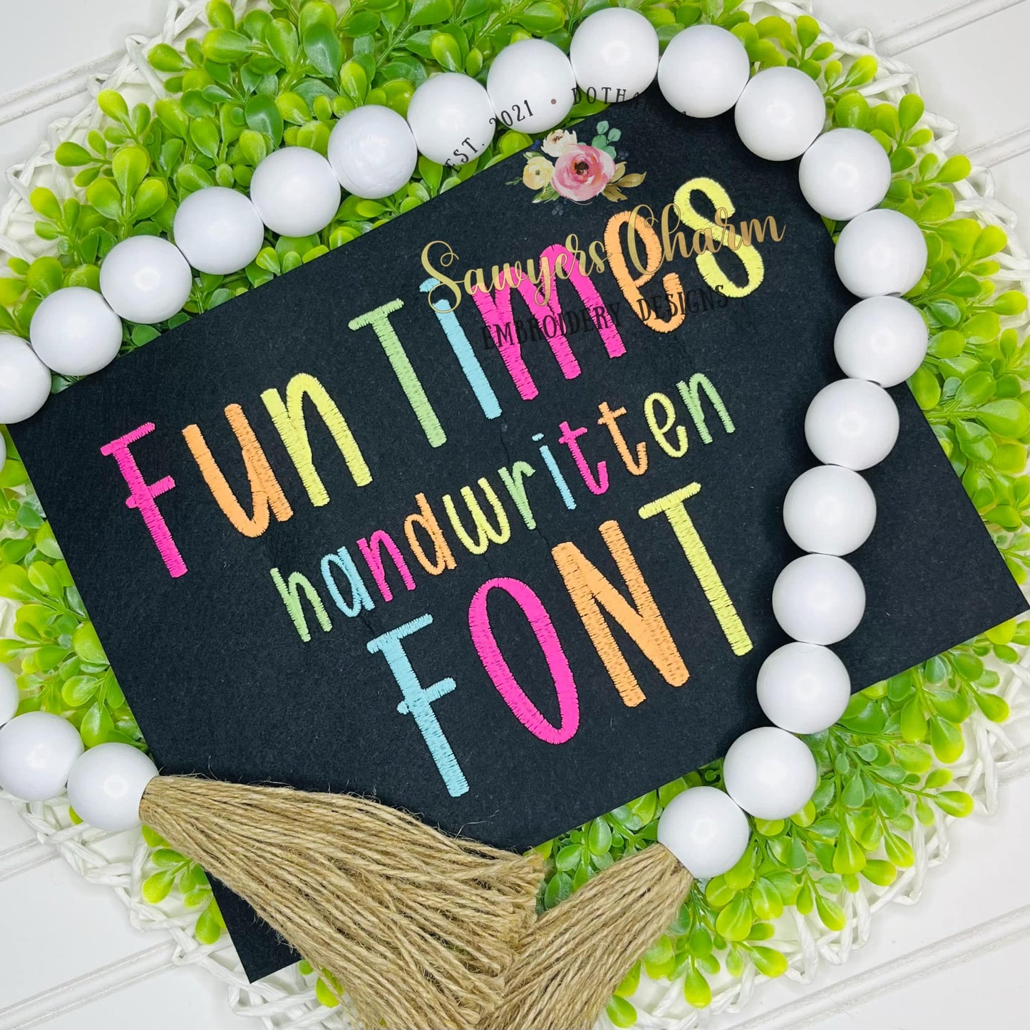Fun Times satin stitch handwritten machine embroidery font, 1", 1.25", 1.5", 1.75", 2", 2.25", and 2.5", BX included, perfect for monograms