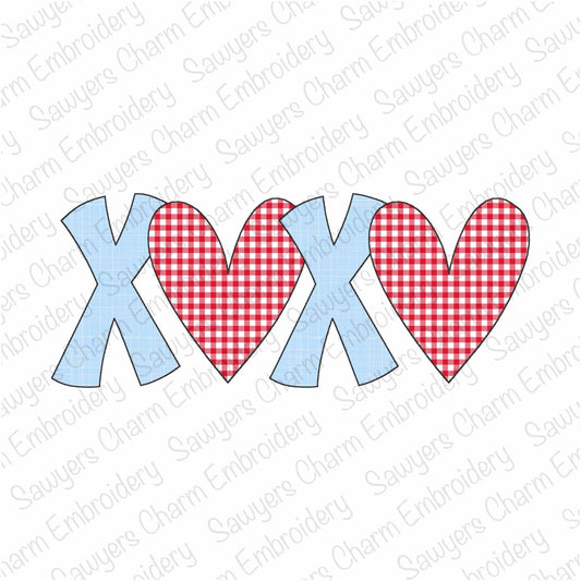BUNDLE XOXO hearts zig zag & bean stitch applique, machine embroidery design, Valentine's Day love