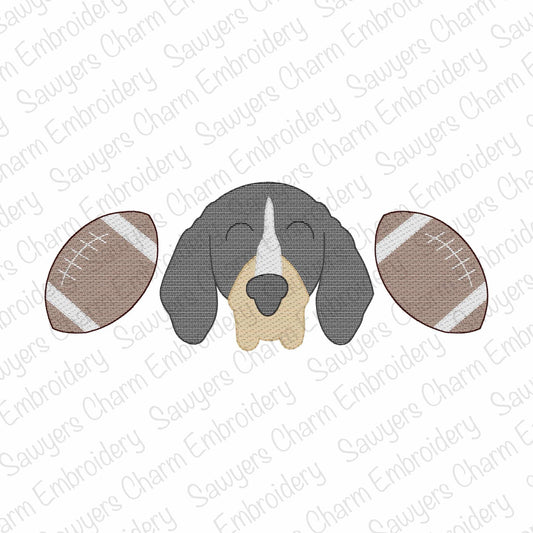 Hound dog mascot footballs sketch stitch trio, machine embroidery design, quick stitch, college university sports, cheerleading fan, player
