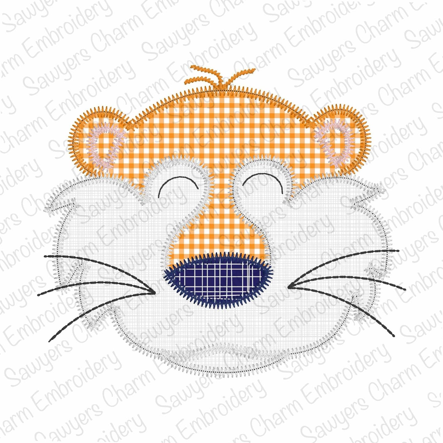 BUNDLE Tiger mascot with/without coquette bow, zigzag stitch applique, machine embroidery design, zoo animal, sports, quick stitch, football
