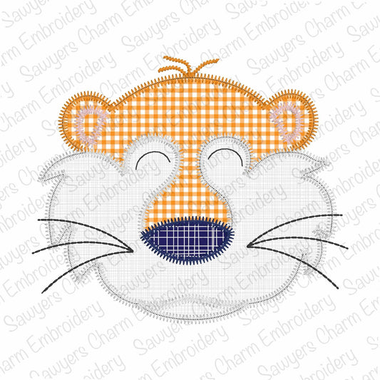 BUNDLE Tiger mascot with/without coquette bow, zigzag stitch applique, machine embroidery design, zoo animal, sports, quick stitch, football