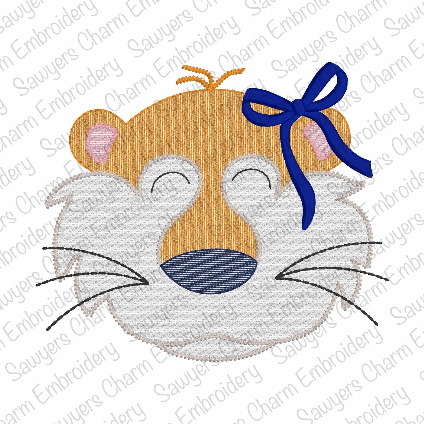 BUNDLE Tiger mascot, with/without coquette bow, sketch stitch machine embroidery design, zoo animal, sports, quick stitch, football