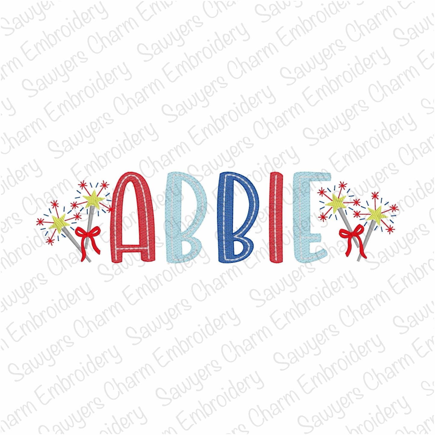 Mini sparklers machine embroidery design BUNDLE, with/without coquette bow, stars & stripes, red white blue, July 4th