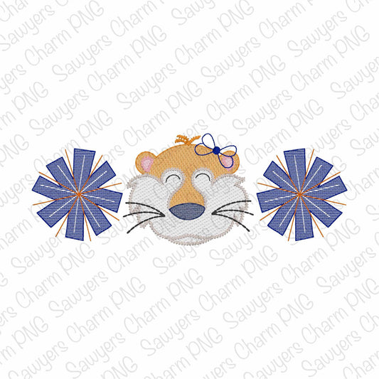 PNG faux embroidery Tiger mascot & pom poms, Printable file-Sublimation-Heat Transfer Design-Digital Clipart-Football cheerleading, sports