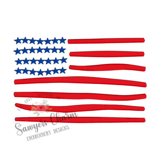 American flag satin stitch embroidery design, July 4th, patriotic stars & stripes, mini through large sizes included