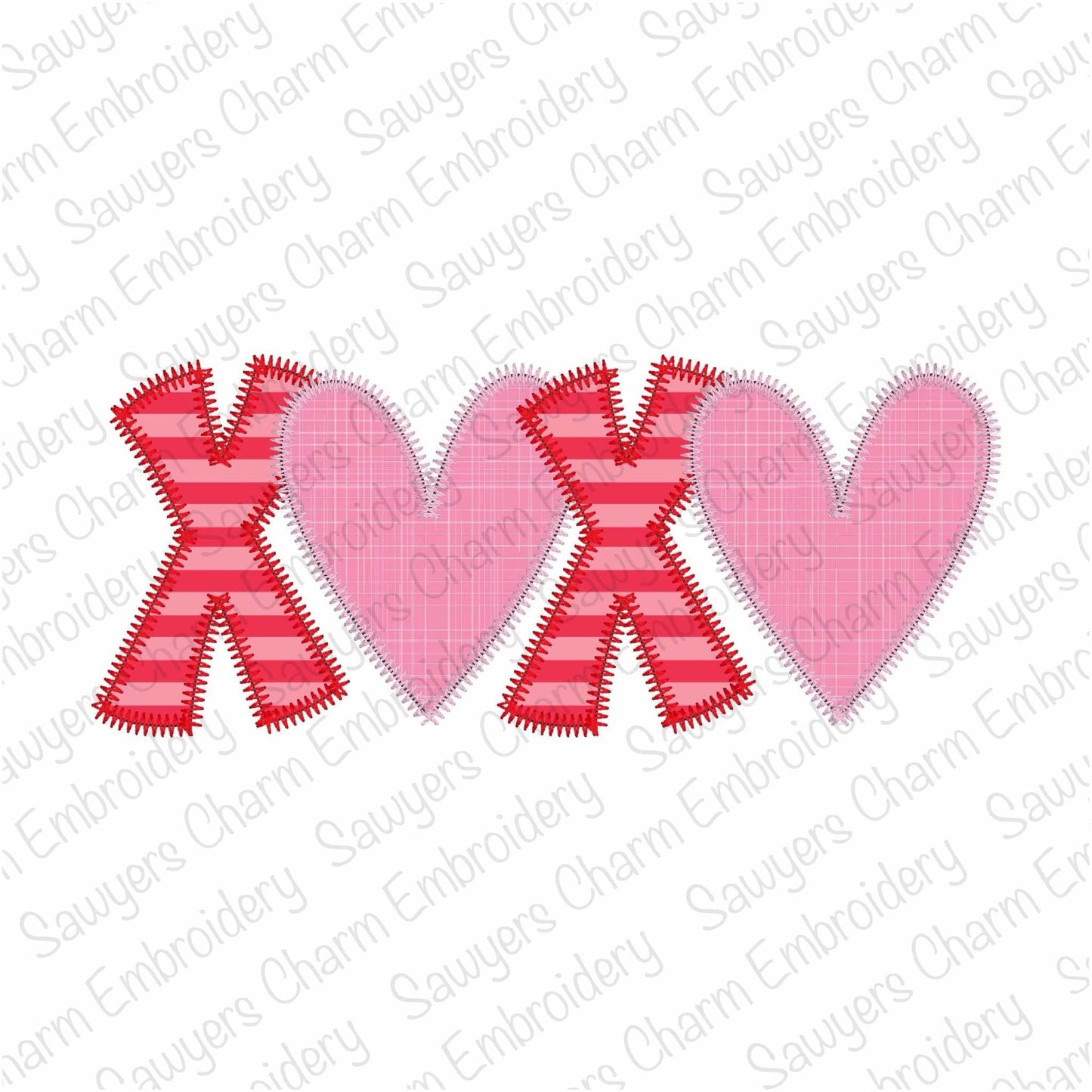 BUNDLE XOXO hearts zig zag & bean stitch applique, machine embroidery design, Valentine's Day love