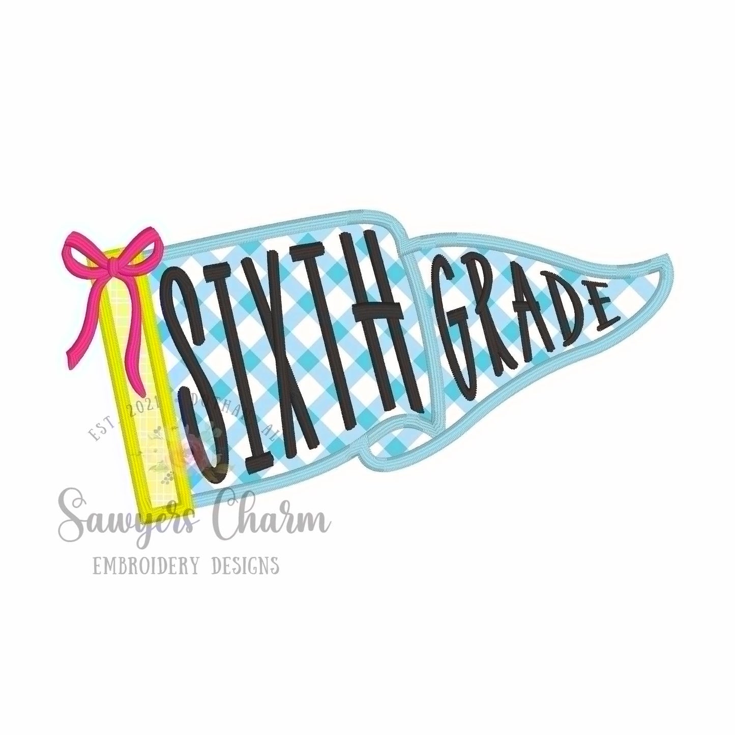 BUNDLE of Grades Pennant satin stitch applique, with coquette bow, ITH project, back to school, Preschool through Sixth Grade