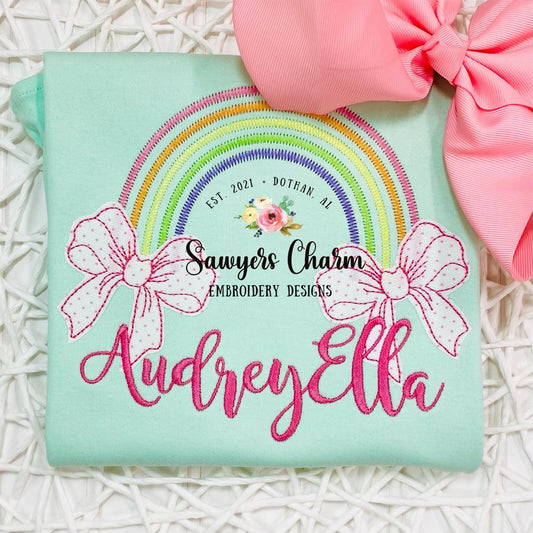 BUNDLE Boho rainbow zig zag with applique and sketch stitch bows, vintage, bean stitch applique machine embroidery design file