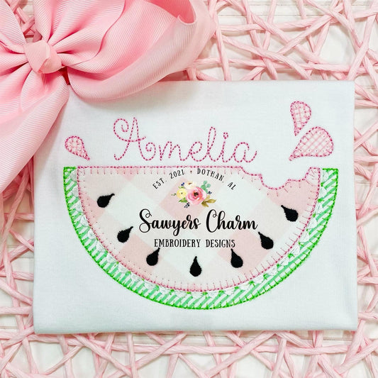 Watermelon blanket stitch summer applique, machine embroidery design file, quick stitch, summer fruit, snacks