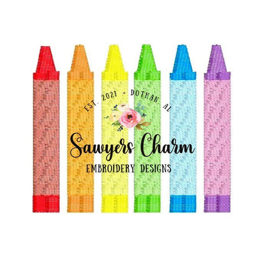 Mini back to school crayons fill stitch machine embroidery design file, quick stitch, perfect for monograms