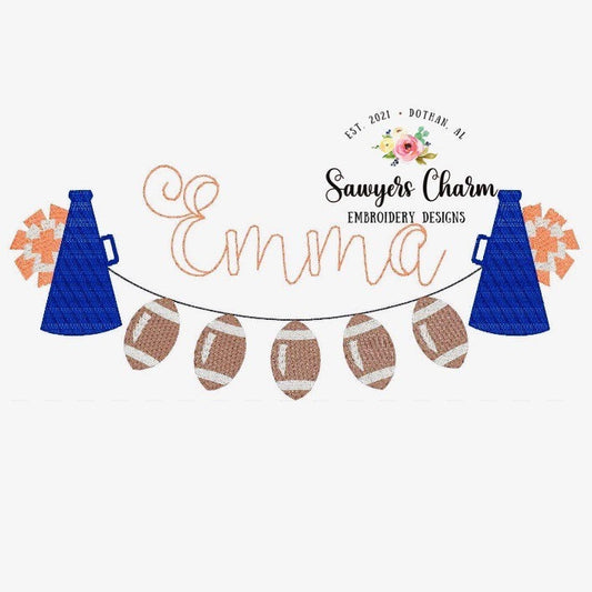 Sports football megaphone pom poms bunting banner machine sketch fill design embroidery file, quick stitch, bean stitch