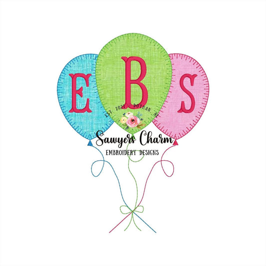 Balloons bundle blanket stitch birthday machine applique design embroidery file vintage stitch, bean stitch