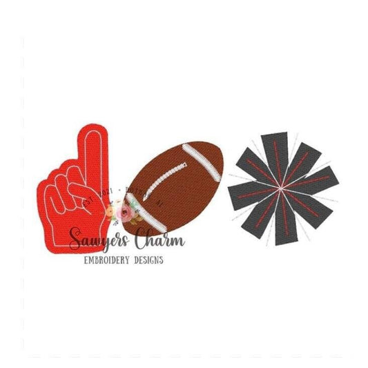 Sports football foam finger pom pom cheerleading machine sketch fill design embroidery file, quick stitch, bean stitch