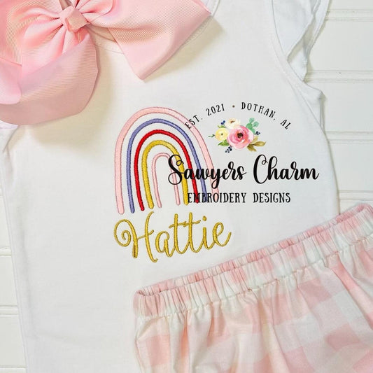 Boho rainbow satin stitch machine embroidery design file, quick stitch