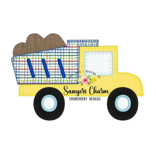 Dump truck blanket stitch machine applique design embroidery file vintage satin stitch dirt hauler truck for little boys
