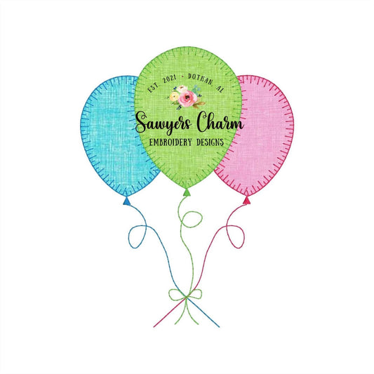 Balloons bundle blanket stitch birthday machine applique design embroidery file vintage stitch, bean stitch