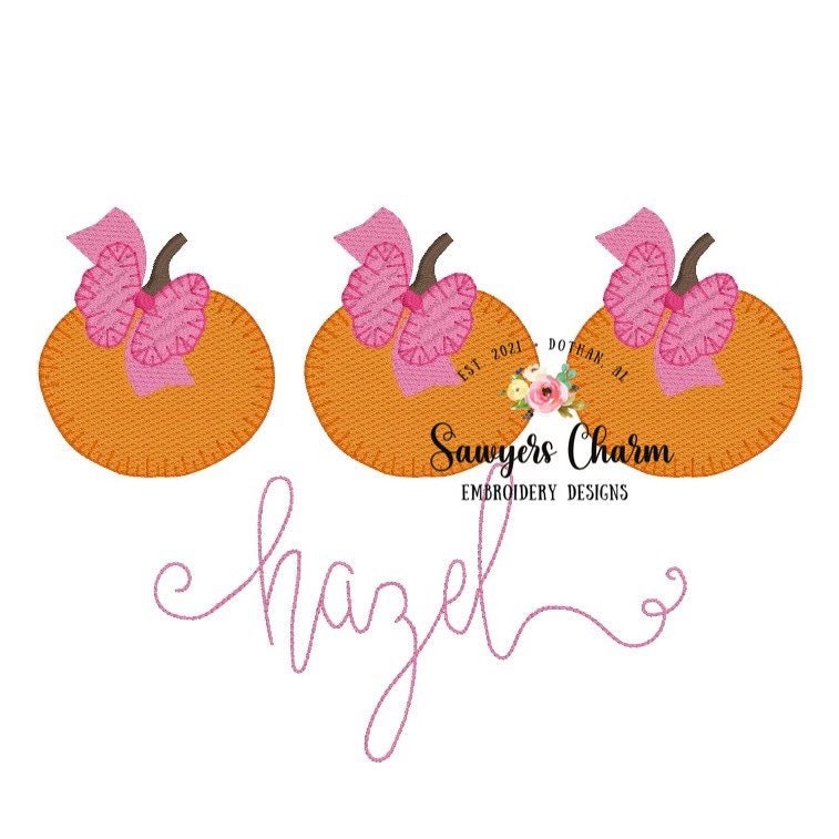 Halloween/fall pumpkins trio with and without bows sketch fill machine embroidery file design, quick stitch, bean stitch, blanket stitch