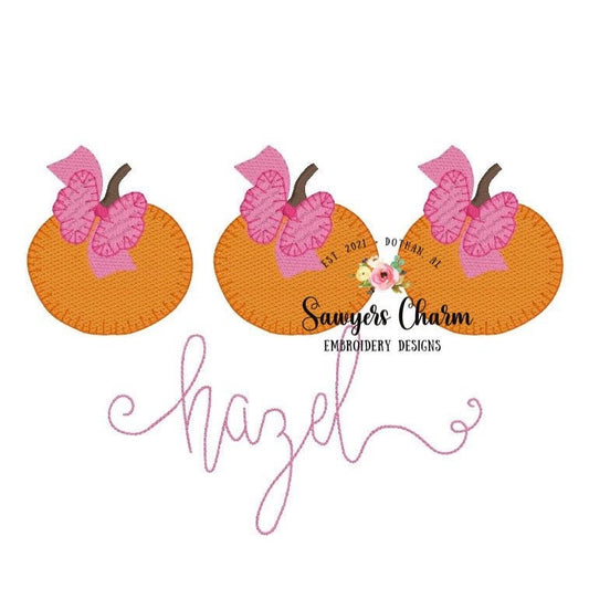 Halloween/fall pumpkins trio with and without bows sketch fill machine embroidery file design, quick stitch, bean stitch, blanket stitch