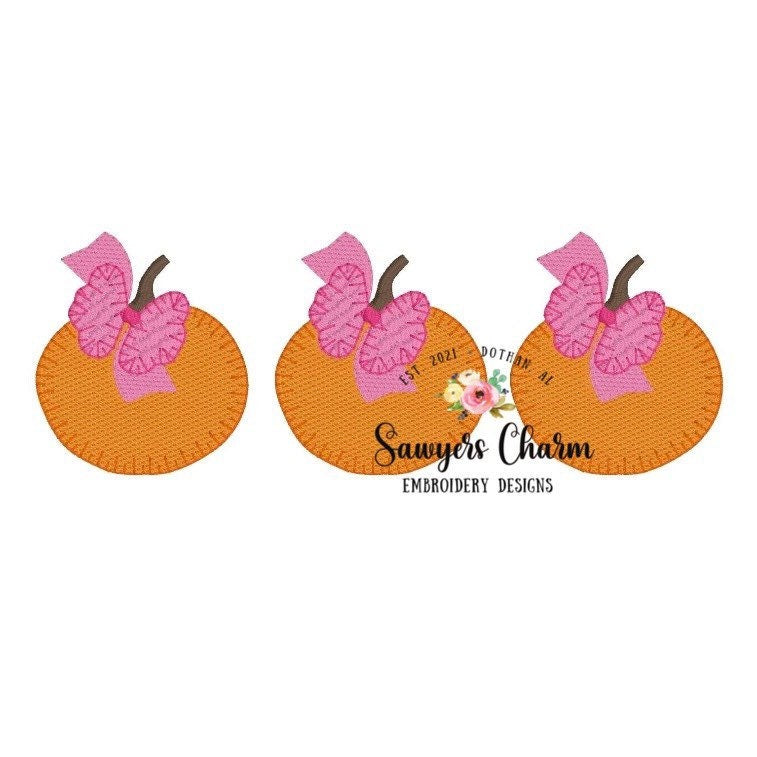 Halloween/fall pumpkins trio with and without bows sketch fill machine embroidery file design, quick stitch, bean stitch, blanket stitch