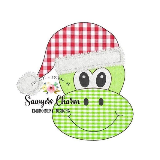 Christmas/holiday Santa dinosaur holly jolly face bean stitch machine applique design embroidery file, quick stitch