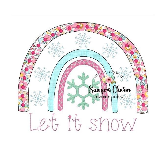 BUNDLE Winter/Christmas boho snowflakes rainbow machine embroidery design file, bean stitch applique AND sketch stitch, winter wonderland