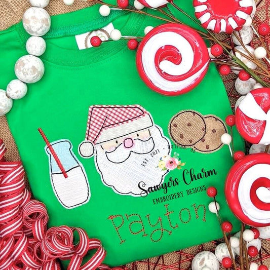 Christmas/holiday Santa milk and cookies bean stitch machine applique design embroidery file, quick stitch, happy holidays, st. nick
