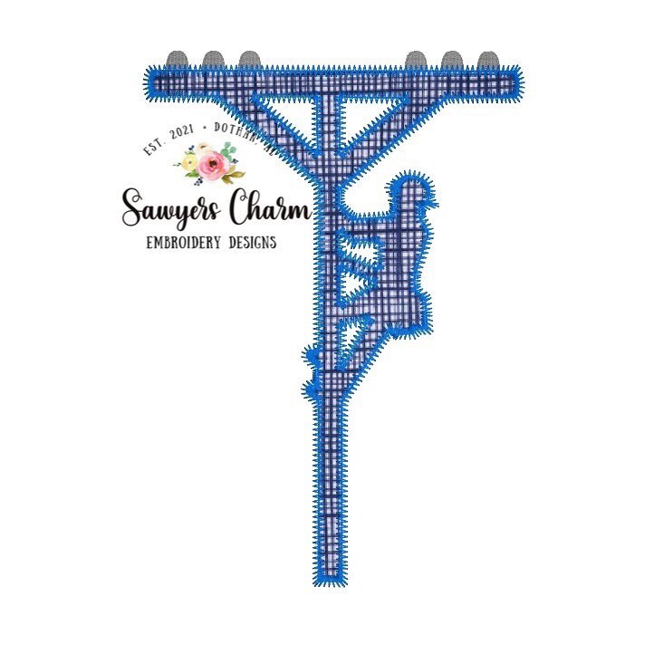 Lineman zig zag AND bean stitch applique machine design embroidery file, quick stitch