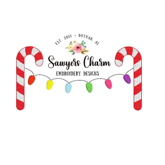 BUNDLE Christmas lights candy cane bunting banner sketch stitch machine embroidery design file, quick stitch, bean stitch, happy holidays