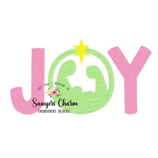Christmas/holiday JOY nativity sketch stitch, machine embroidery design file, quick stitch, Baby Jesus, Joy to the World, Merry Christmas