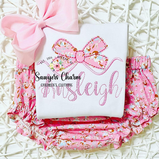 Applique bow machine embroidery design file, quick stitch, bean stitch, vintage stitch, satin stitch for girls
