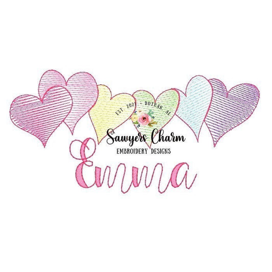 Valentine's Day hearts watercolor sketch machine embroidery design file, quick stitch, bean stitch, vintage stitch, scribble squiggly