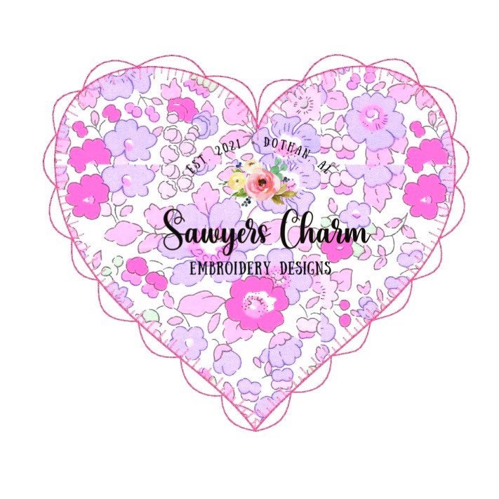 BUNDLE Valentine's Day scallop heart sketch AND blanket stitch machine applique embroidery design file, quick stitch, bean stitch