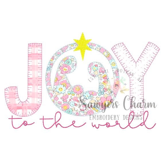 Christmas JOY nativity, machine applique design embroidery file, blanket stitch & bean stitch, manger scene, joy to the world, Jesus