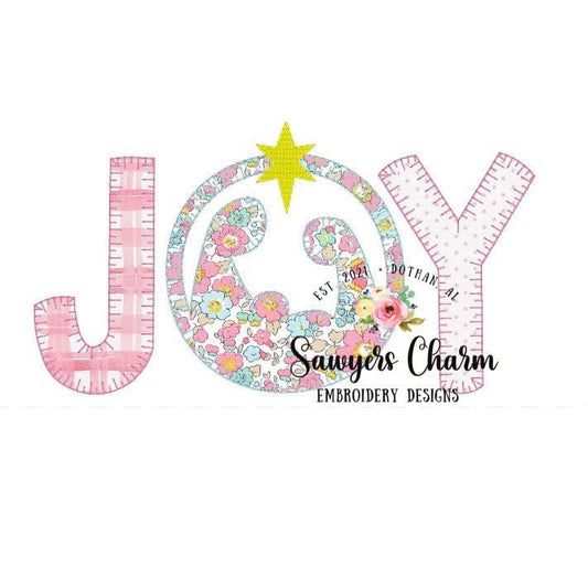 Christmas JOY nativity, machine applique design embroidery file, blanket stitch & bean stitch, manger scene, joy to the world, Jesus