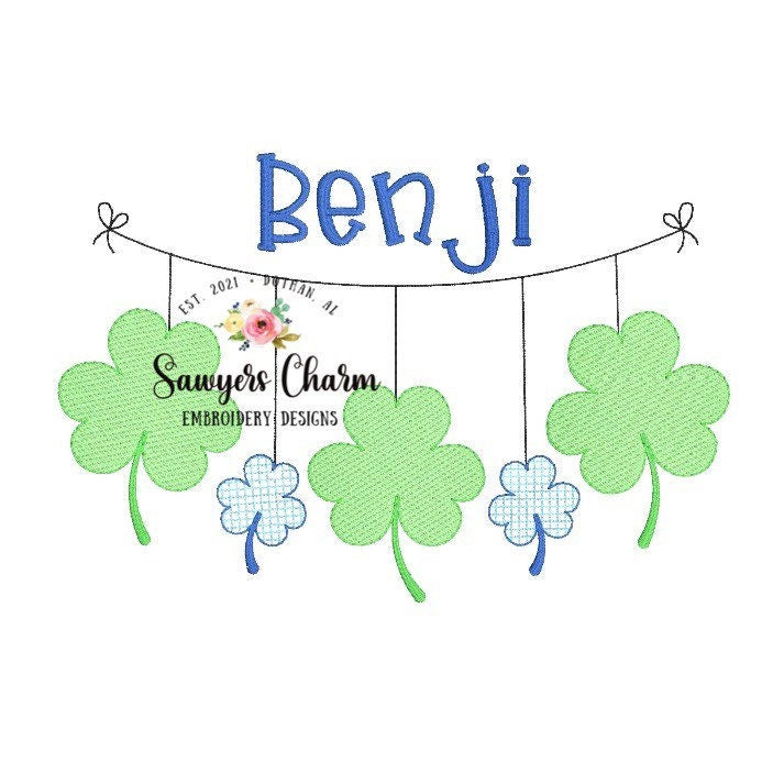 St. Patrick's Day shamrock clover bunting banner machine sketch embroidery design file, quick stitch, bean stitch