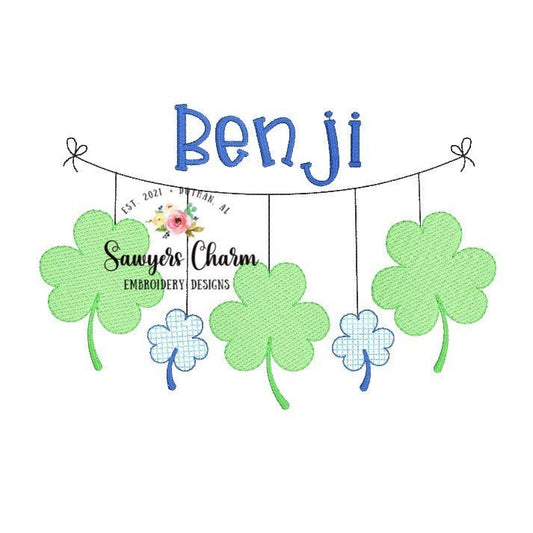 St. Patrick's Day shamrock clover bunting banner machine sketch embroidery design file, quick stitch, bean stitch