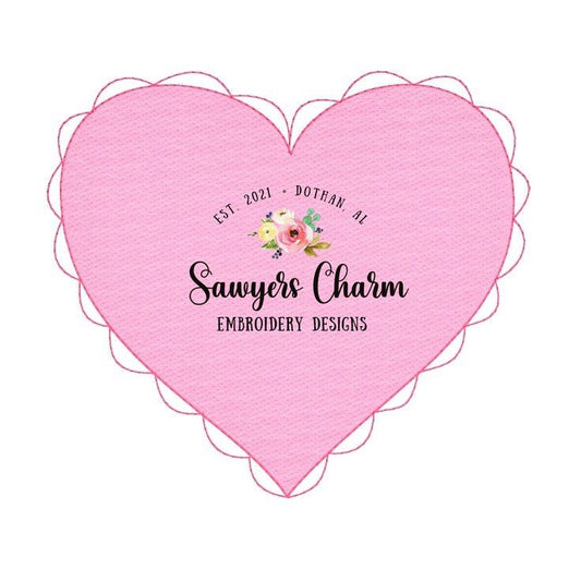 BUNDLE Valentine's Day scallop heart sketch AND blanket stitch machine applique embroidery design file, quick stitch, bean stitch