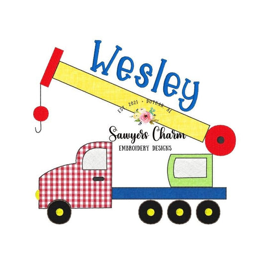 BUNDLE Construction crane sketch design AND bean stitch machine applique design embroidery file