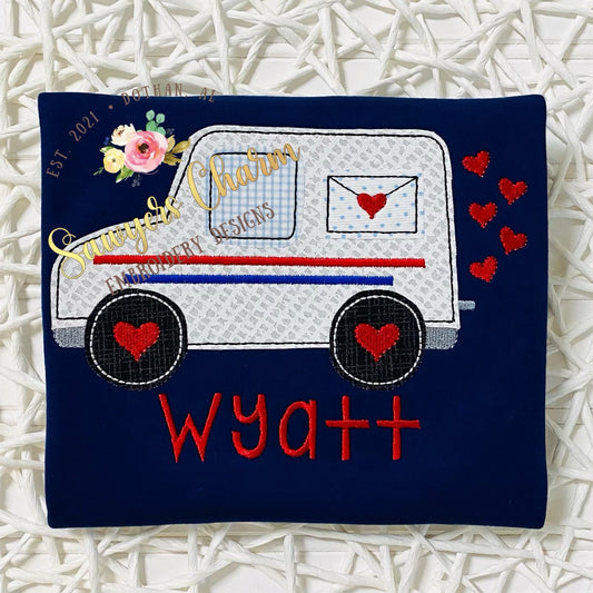 BUNDLE Valentine's Day mail truck with hearts sketch stitch AND bean stitch applique machine embroidery design, love, be mine, XOXO