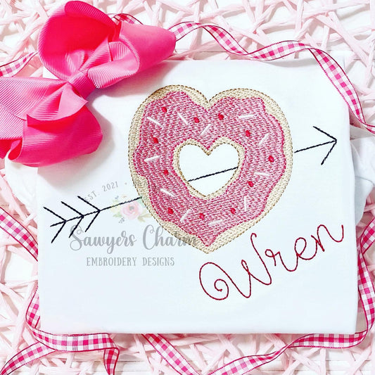 Valentine's Day heart donut arrow sketch machine applique embroidery design file quick stitch bean stitch, vintage stitch, scribble squiggly