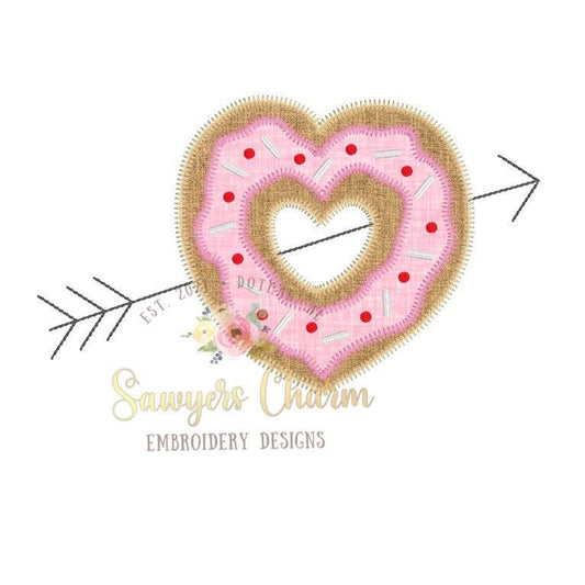 Valentine's Day heart donut arrow machine applique embroidery design file, zig zag stitch, quick stitch, love, cupid, snacks sprinkles