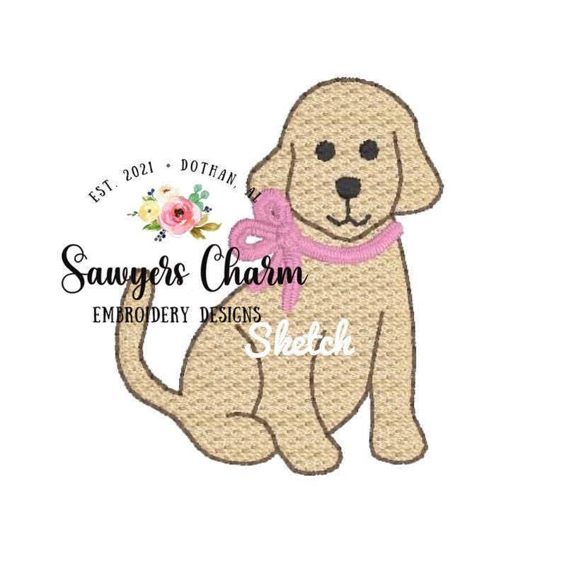 BUNDLE Puppy/dog sketch and filled stitch mini machine embroidery design file, comes with girl and boy version