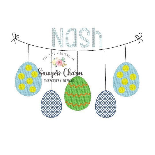 BUNDLE Easter egg bunting banner machine applique embroidery design file, quick stitch, sketch stitch, with and without bows